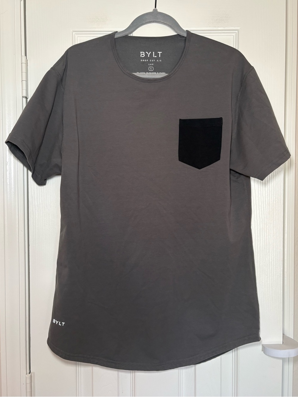 BYLT Basics Drop-Cut S/S Lux Pocket Tee‎ Charcoal Gray Black Pocket Size L